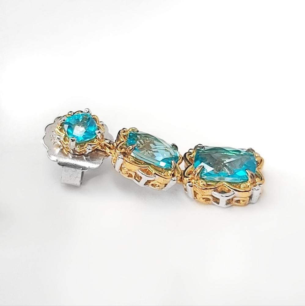 Gems en Vogue | NWT 1" 5.90ctw Paraiba Topaz Graduated Dangle Earrings - Picture 2 of 7
